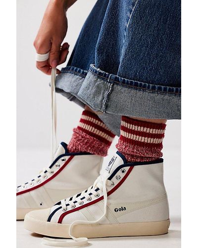 Free People Jackson Cosy Stripe Socks At In Candy Apple - Blue