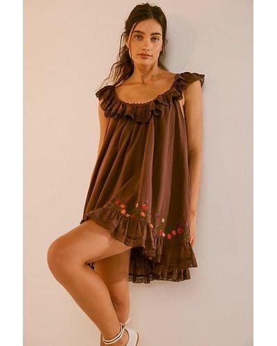 Free People Buttercup Embroidered Mini Dress - Brown