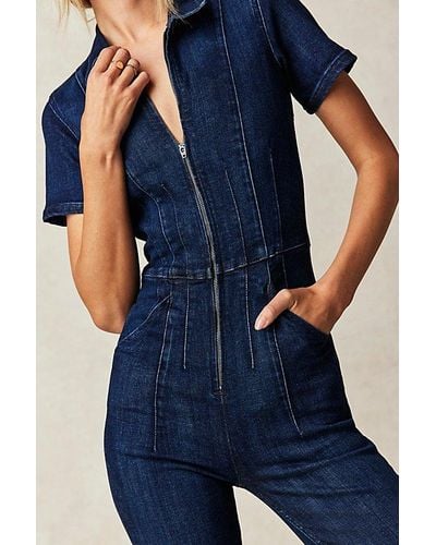 Free People Jayde Flare Jumpsuit At Free People In Night Sky, Size: Xs - Blue