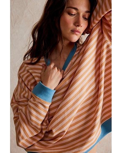 Free People Classic Striped Oversized Crewneck - Brown