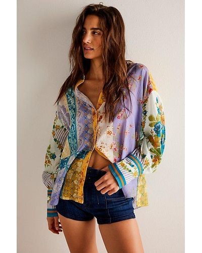 Free People Flower Patch Top At Free People In Periwinkle, Size: Xs - Blue