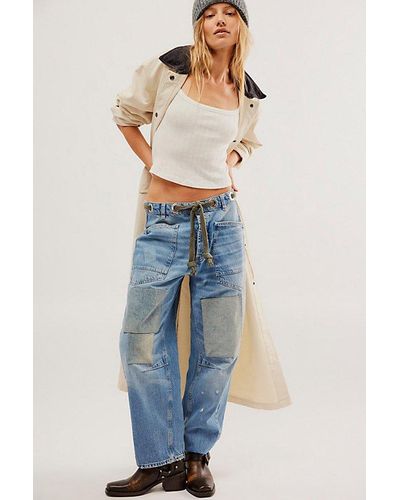 Free People Moxie Pull-on Barrel Jeans At Free People In Truest Blue, Size: 24