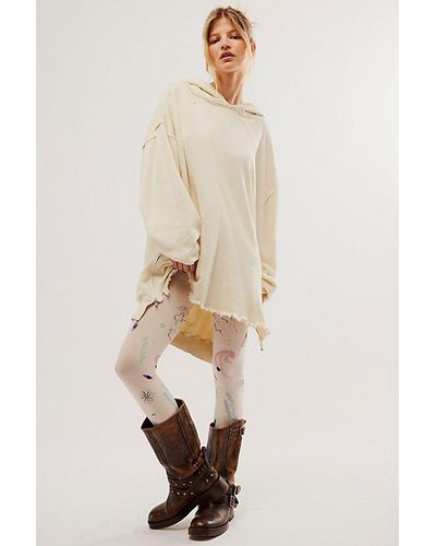 Free People Printed Nemo Tights At In White, Size: Medium - Natural