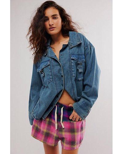 One Teaspoon Flannel Studded Boxer Shorts - Blue