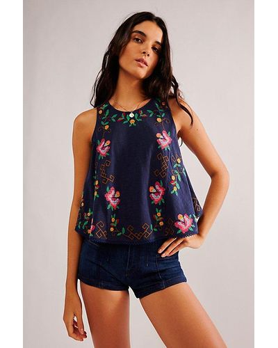 Free People Fun And Flirty Embroidered Top - Blue