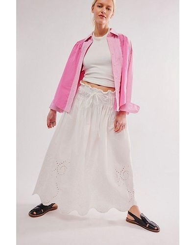 Moon River Eyelet Midi Skirt - Pink
