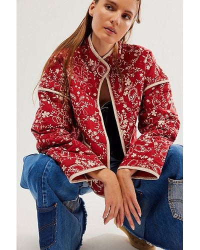 Free People Chloe Jacket At In Brick Combo, Size: Xs - Red