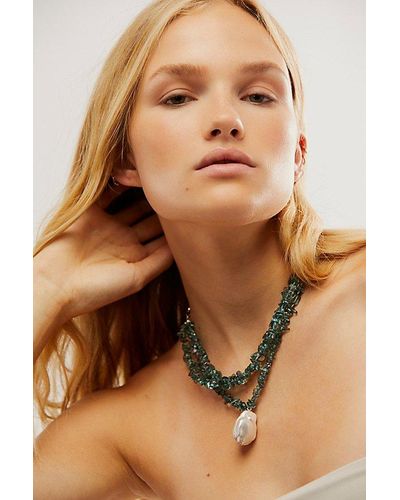 Free People So Fine Layered Necklace At In Jade - Brown