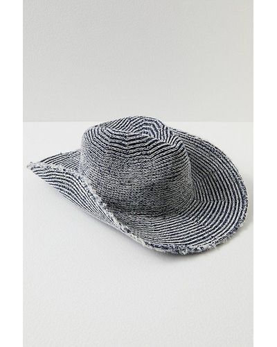Free People Dylan Distressed Cowboy Hat At In Blue/white - Gray