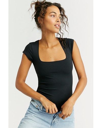 Free People Fair And Square Neck Duo Bodysuit - Black