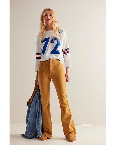 Free People Jayde Cord Flare Jeans At Free People In Spruce Yellow, Size: 26 - Blue