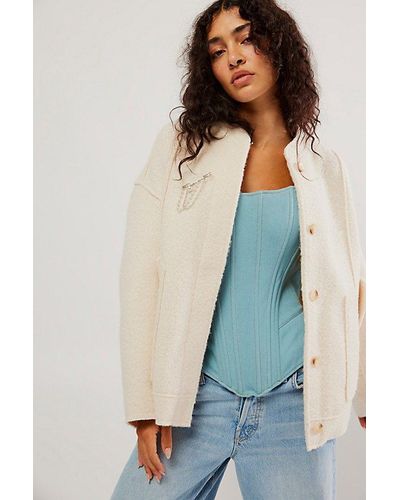 Free People Willow Brooch-embellished Bomber Jacket in Natural | Lyst