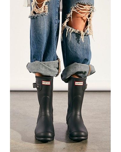 HUNTER Short Wellies At Free People In Black, Size: Us 9 - Blue
