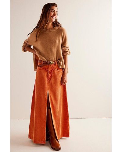 Free People Come As You Are Cord Maxi Skirt At Free People In Deep Ginger, Size: Us 2 - Orange
