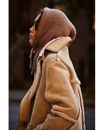 Free People Over My Head Ribbed Balaclava At In Mocha - Multicolour