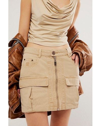 One Teaspoon Viper High-waist Zip Mini Skirt At Free People In Stone, Size: 27 - Natural