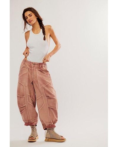 Free People Ride Out Barrel Moto Trousers - Grey