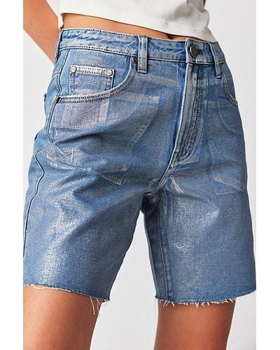 One Teaspoon Jackson Mid-waist Shorts At Free People In Metal Blue, Size: 26
