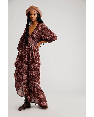 Free People Golden Hour Maxi Dress At In Pink Chocolate Combo, Size: Xs - Red