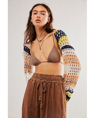 Free People Gia Crochet Shrug At In Beachy Combo, Size: Xs - Brown