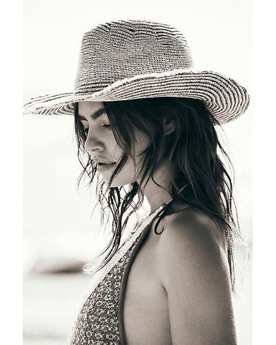 Free People Dylan Distressed Cowboy Hat At In Blue/white - Gray