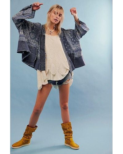 Free People Bandana Dreams Kimono Jacket - Blue