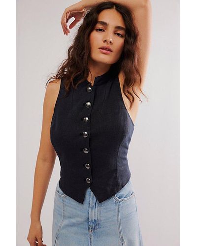 Free People Back It Up Vest Jacket - Blue