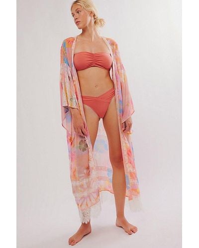 Intimately By Free People Bali Airbrush Dreams Robe Top - Red