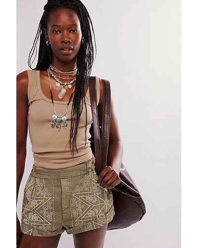 Free People Westover Embroidered Shorts - Brown