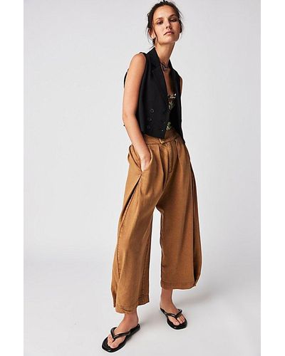 Free People Cool Harbor Wide-leg Pants At In Camel, Size: Small - Natural