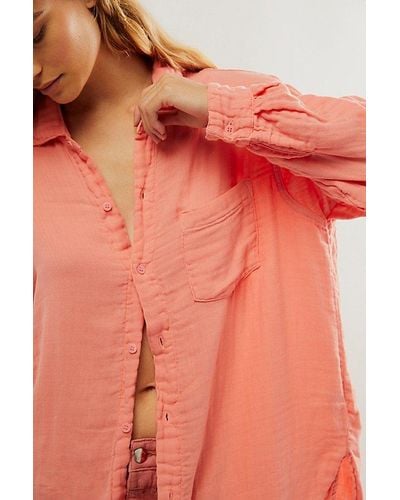 CP Shades Marella Double Cloth Buttondown Shirt At Free People In Sugar Coral, Size: Xs - Orange