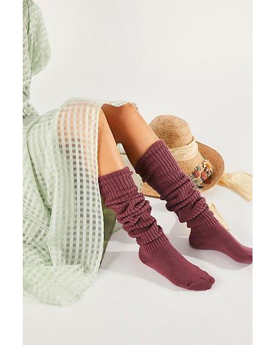 Free People Bulky Knit Over-the-knee Socks At In Rose - Multicolor