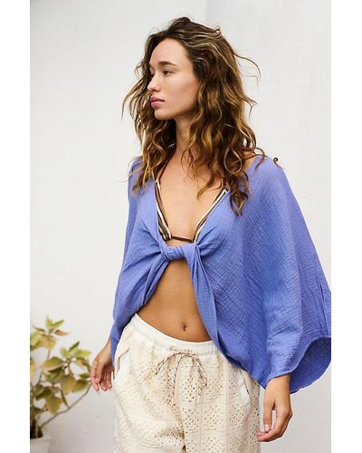 Free People Linen Twist Front Crop Top - Blue