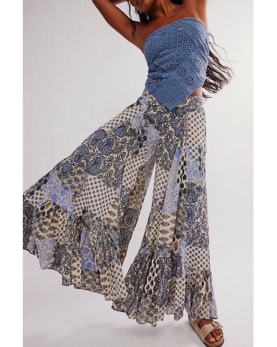 Free People Summer Kiss Printed Godet Trousers - Blue