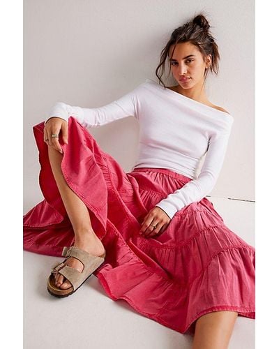 Free People In Full Swing Midi Skirt At In Dragonfruit Sorbet, Size: Xs - Red