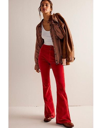 Free People Jayde Cord Flare Jeans At Free People In Scarlett, Size: 24 - Red