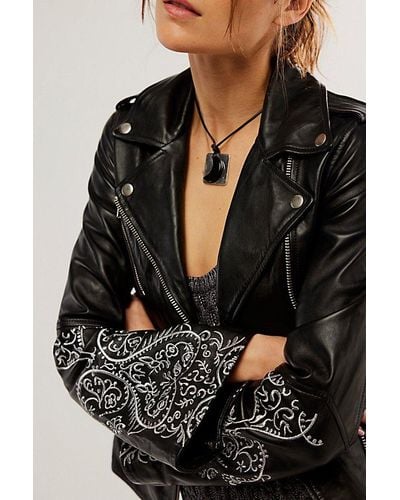 Free People Understated Leather Bell Sleeve Moto Jacket - Black