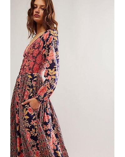Free People A New Way Maxi At In Navy Combo, Size: Xs - Red