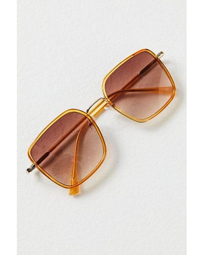 Free People Beau Square Sunglasses At In Amber - Yellow