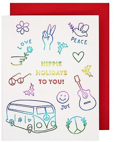 Free People Hatch General Store Rainbow Foil Hippie Holidays Card Set - Red
