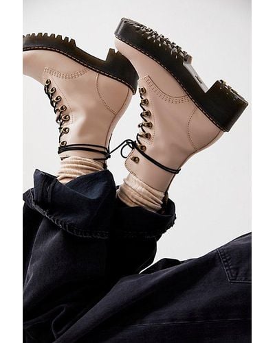 Dr. Martens Leona Platform Ankle Boots At Free People In Vintage Taupe, Size: Us 7 - Black