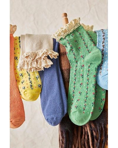 Free People Rosebud Waffle Knit Ankle Socks At In Sweet Mint - Multicolor