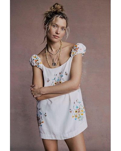 Free People Wildflower Embroidered Mini Dress - Brown