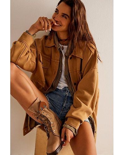 Free People Dawson Chore Jacket At In Tannin, Size: Large - Brown