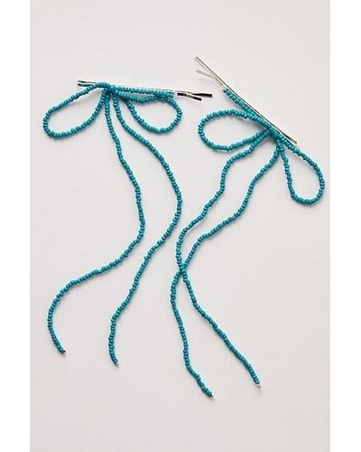 Free People Dainty Beaded Bow Pin - Blue