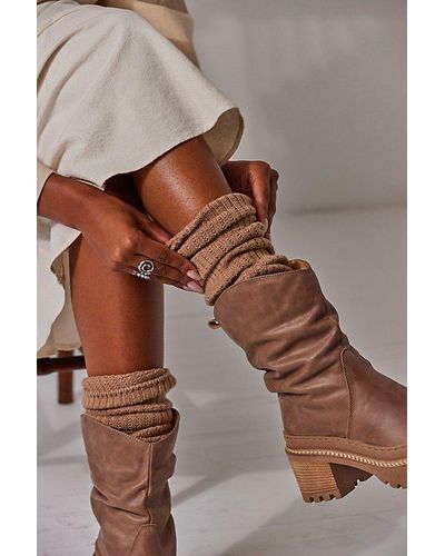 Free People Bulky Knit Over-the-knee Socks At In Milk Tea - Brown