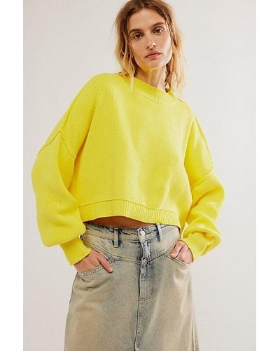 Free People Easy Street Crop Pullover At In Blazing Yellow, Size: Xs