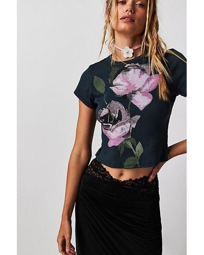Daydreamer Rose Pointelle Tee At Free People In Vintage Black, Size: Large - Blue