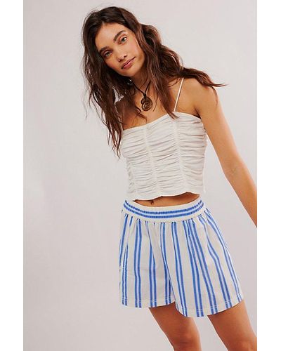 Free People Get Free Striped Pull-on Shorts - Blue