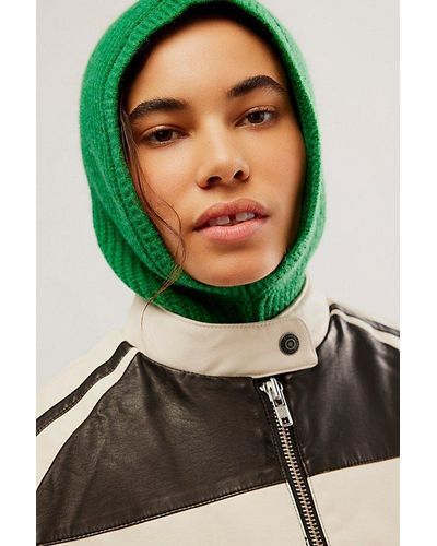 Free People Split Neck Ribbed Balaclava At In Green